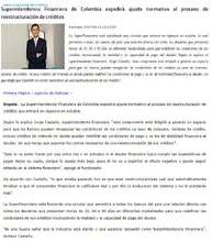 Artículo " Superintendencia Financiera de Colombia expedirá ajuste normativo al proceso de reestructuración de créditos " - Primera Página - Septiembre 13 de 2017