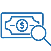 Icono billete con lupa 