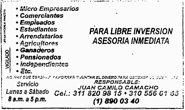 Volante Financiera Camacho Bohórquez Asociados (revés)