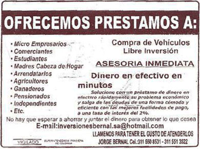 Volante Inversiones Bernal Ardila (revés)