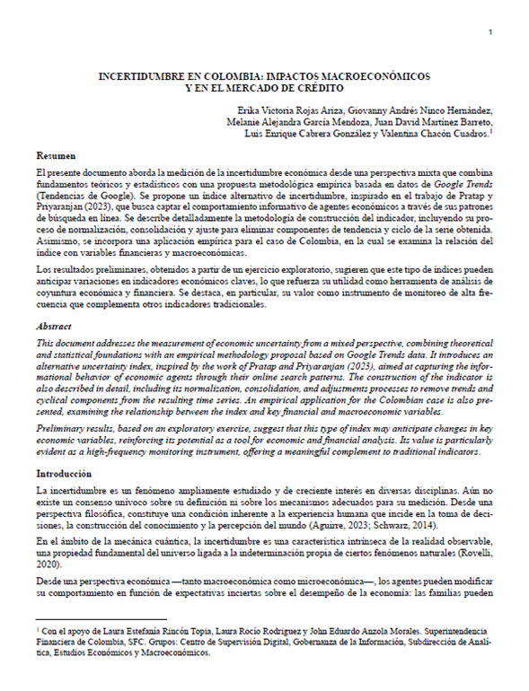 Incertidumbre en Colombia: impactos macroeconómicos y en el mercado de crédito Incertidumbre en Colombia: impactos macroeconómicos y en el mercado de crédito