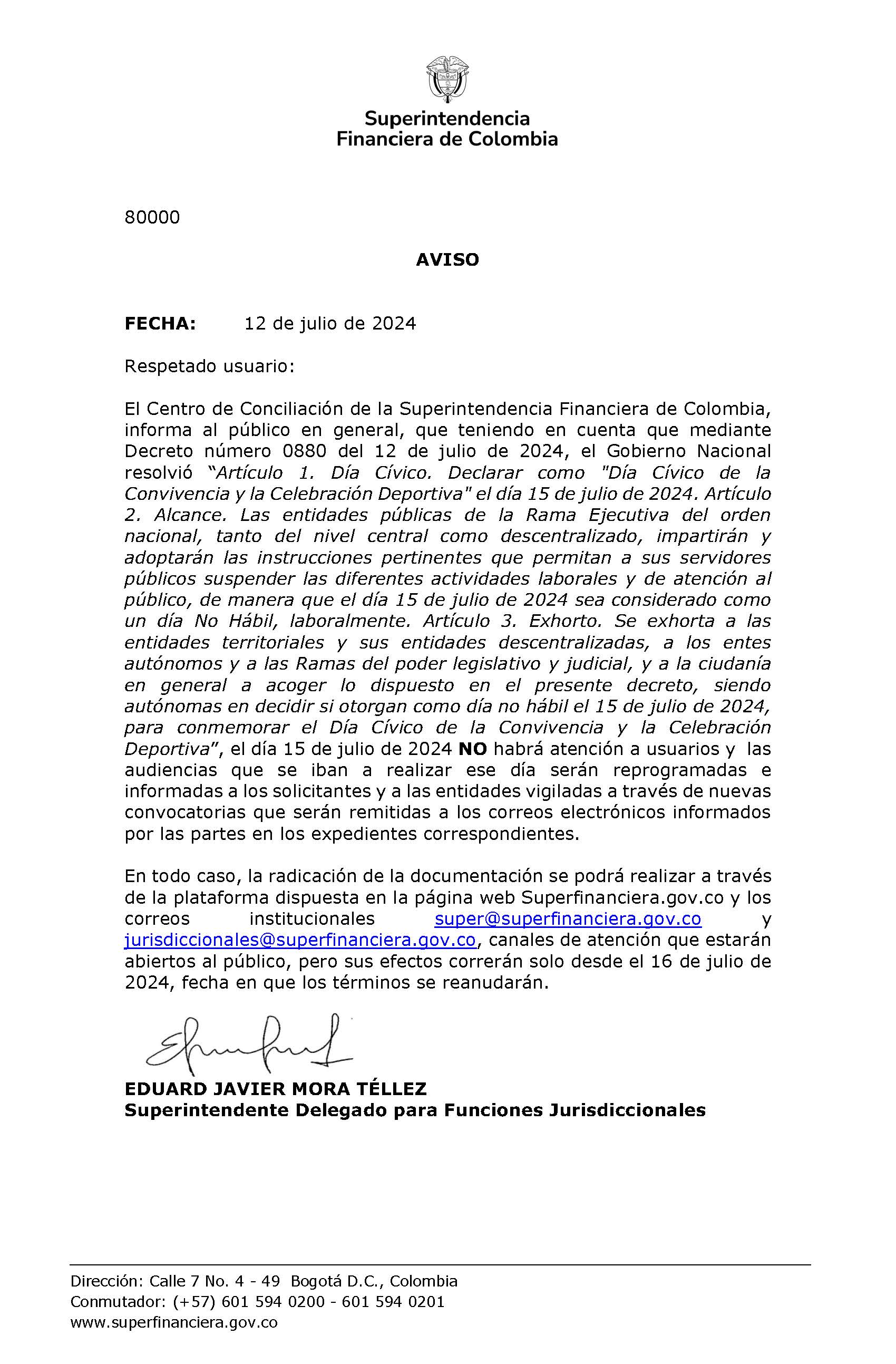 Aviso al público